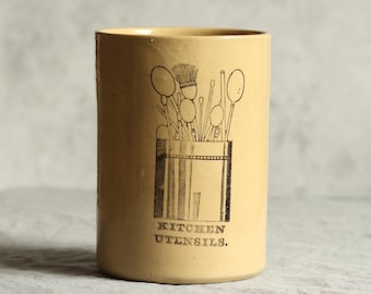 Vintage ceramic kitchen utensils pot. Stoneware. Functional storage. Kitchen organisation. Pottery. Circa 1970s.