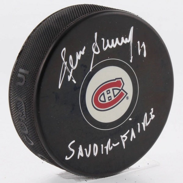 Denis Savard Signed Montreal Canadiens Logo Hockey Puck Inscribed "Savoir-Faire" (Schwartz Sports COA)