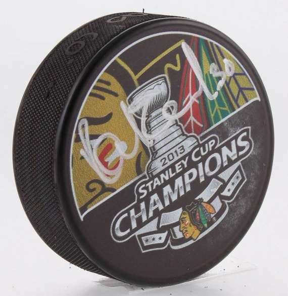 Ray Emery Signed 2013 Chicago Blackhawks Stanley Cup Logo Hockey Puck (Schwartz Sports COA)