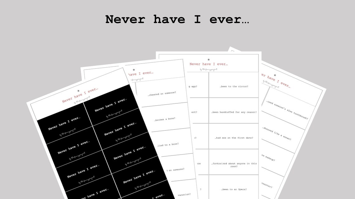 Never Have I Ever...game Printable Party Cards Game 18 Digital Download ...