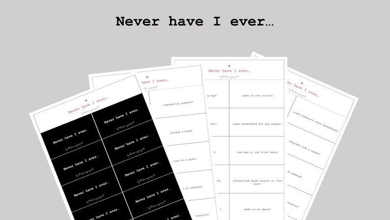 Never Have I Ever...game Printable Party Cards Game 18 Digital Download ...
