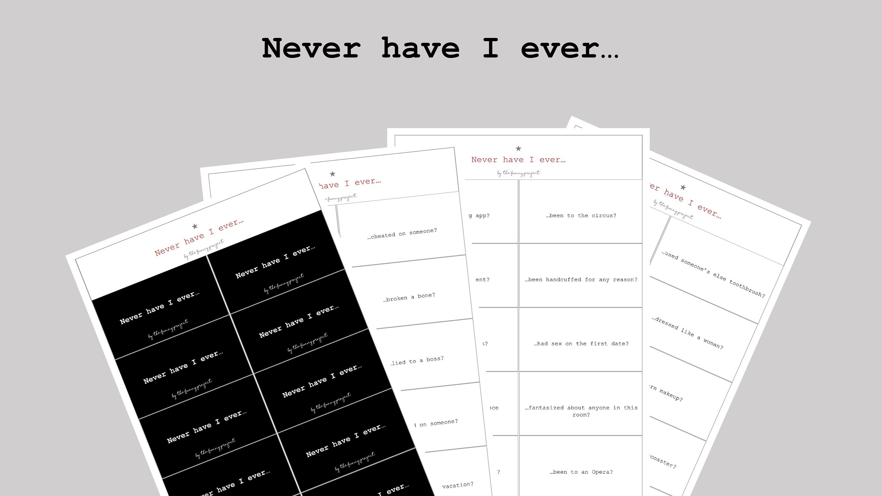 Never Have I Ever...game Printable Party Cards Game 18 Digital Download