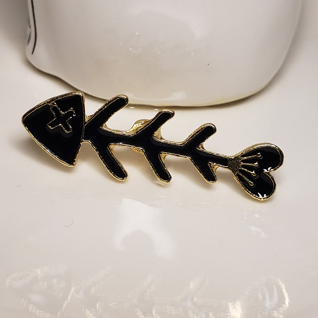 Black Fish Bone Enamel Pin | Lapel Pin | Pinback | Fish Pin - Etsy