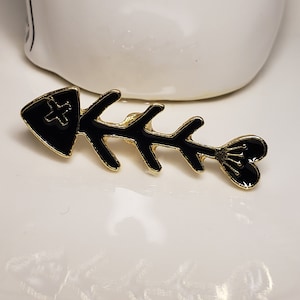 Black Fish Bone Enamel Pin | lapel pin | pinback | Fish Pin