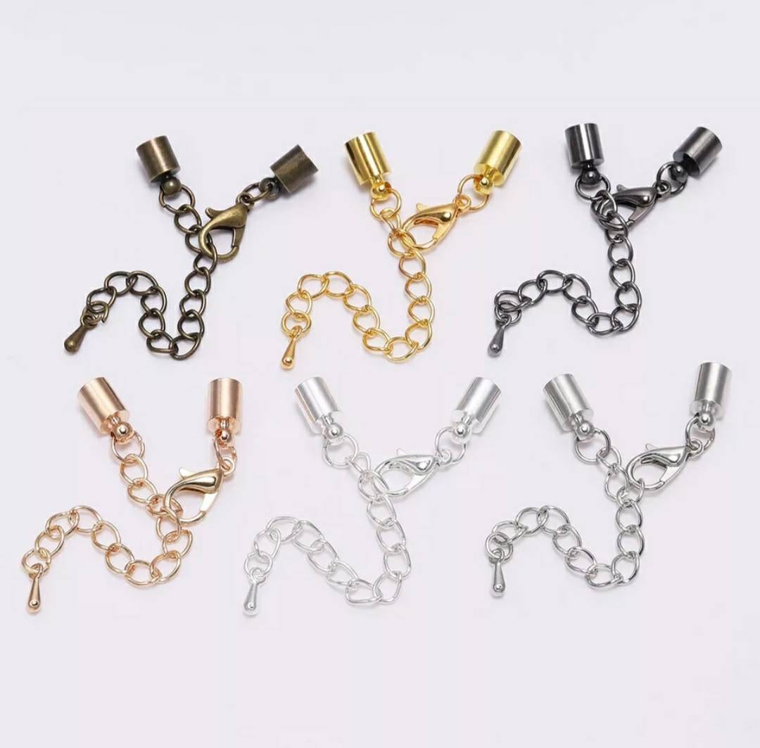 End caps with carabiner and extension chain, jewelry closure, adjusta…