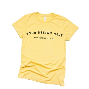 Bella Canvas 3001 mockup, T-shirt mockup, Heather Yellow tshirt mockup, Shirt mockup, Mockup tshirt, White background
