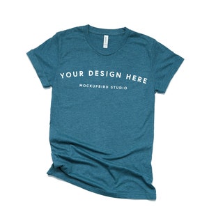 Bella Canvas 3001 mockup, T-shirt mockup, Heather Deep Teal tshirt mockup, Teal shirt mockup, Mockup tshirt, White background
