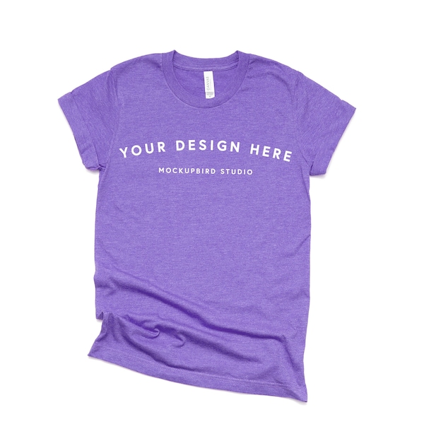 Bella Canvas 3001 mockup, T-shirt mockup, Heather Team Purple tshirt mockup, Shirt mockup, Mockup tshirt, White background