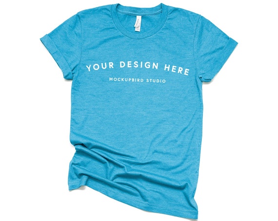T-Shirt Mockup Bella Canvas 3001 Mockup Heather Aqua Turquoise