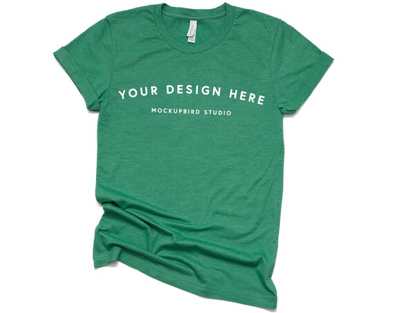 T-Shirt Mockup Bella Canvas 3001 Mockup Heather Grass Green