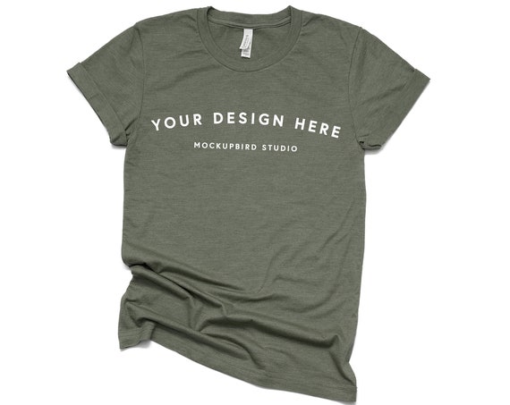 T-Shirt Mockup Bella Canvas 3001 Mockup Heather Military Green