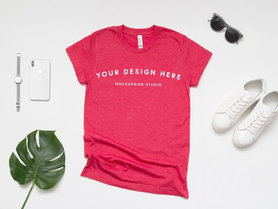 T-Shirt Mockup Bella Canvas 3001 Mockup Red Heather Red