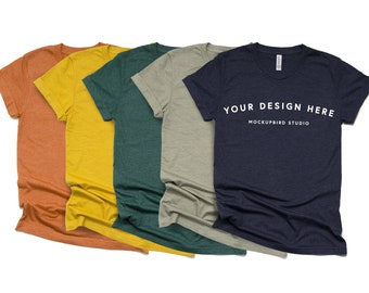 Bella Canvas 3001 Mockup Bundle 12 Fall Colors Heather Mustard Autumn Clay Cardinal Stone Brown Olive Forest Slate Navy Midnight Navy Maroon