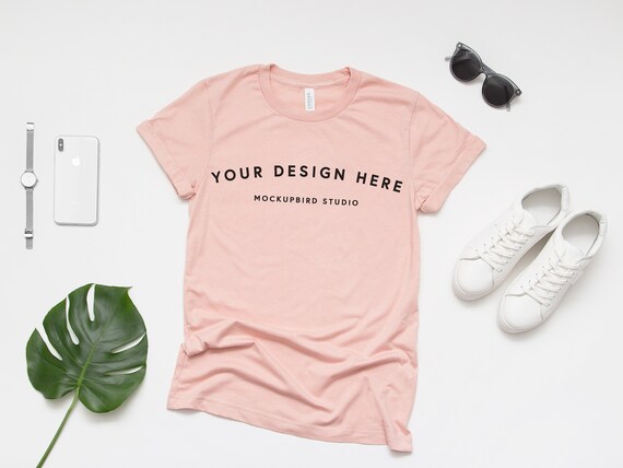 T-Shirt Mockup Bella Canvas 3001 Mockup Heather Peach Pink