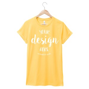 Bella Canvas 3001 mockup, T-shirt mockup, Heather Yellow Gold tshirt mockup, Shirt mockup, Mockup tshirt, White background, With hanger