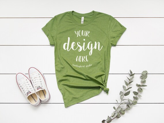 Bella Canvas 3001 Mockup T Shirt Mockup Heather Green Etsy