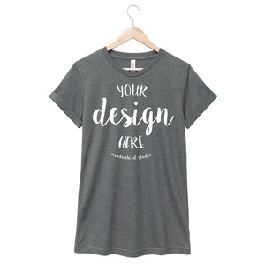 Bella Canvas 3001 mockup, T-shirt mockup, Deep Heather tshirt mockup, Gray shirt mockup, Mockup tshirt, White background, With hanger