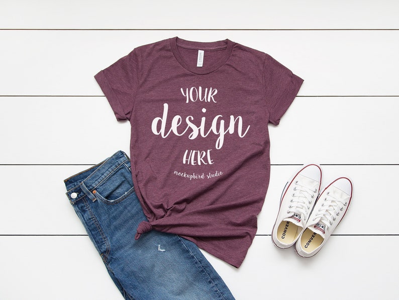 Download T-shirt mockup Bella Canvas 3001 mockup Heather Maroon | Etsy