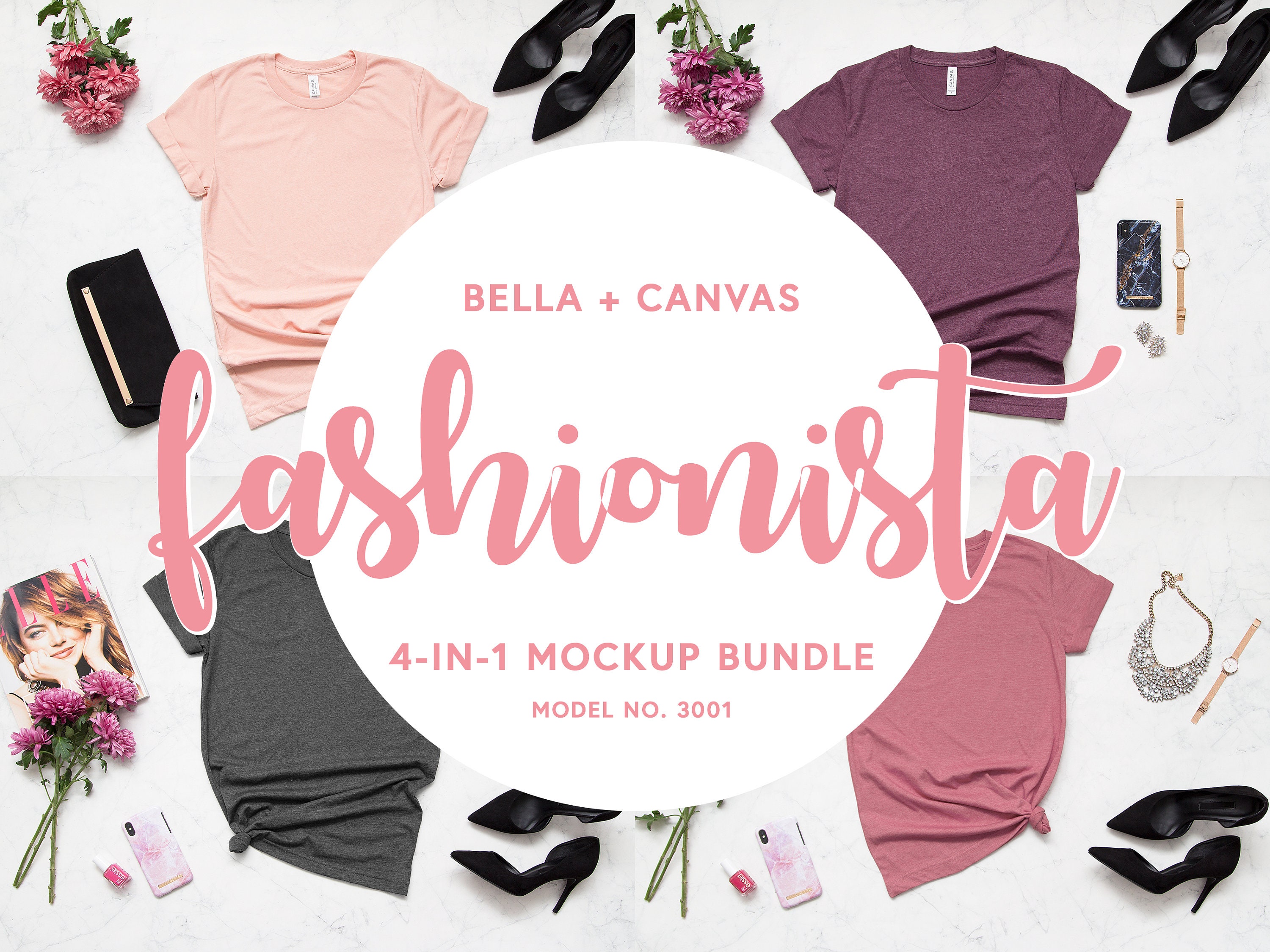 Download Bella Canvas 3001 Mockup Bundle Fashionista 4 In 1 Heather Etsy