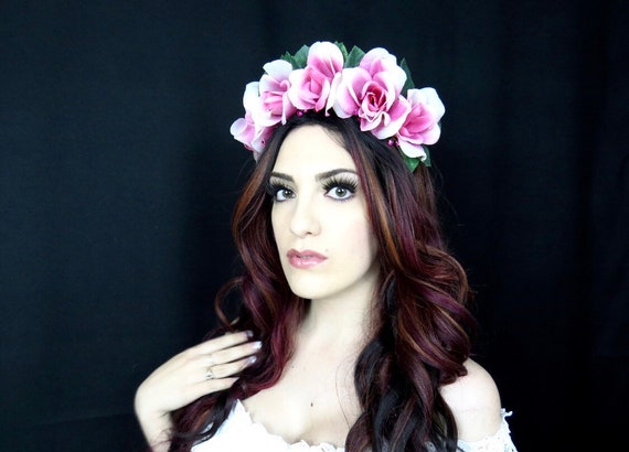 ?STUNNING LASER CUT CRYSTAL FLOWER HEADBAND Amazon.com : Campsis Flower Girl Headpiece, Wedding Pink  main image 2