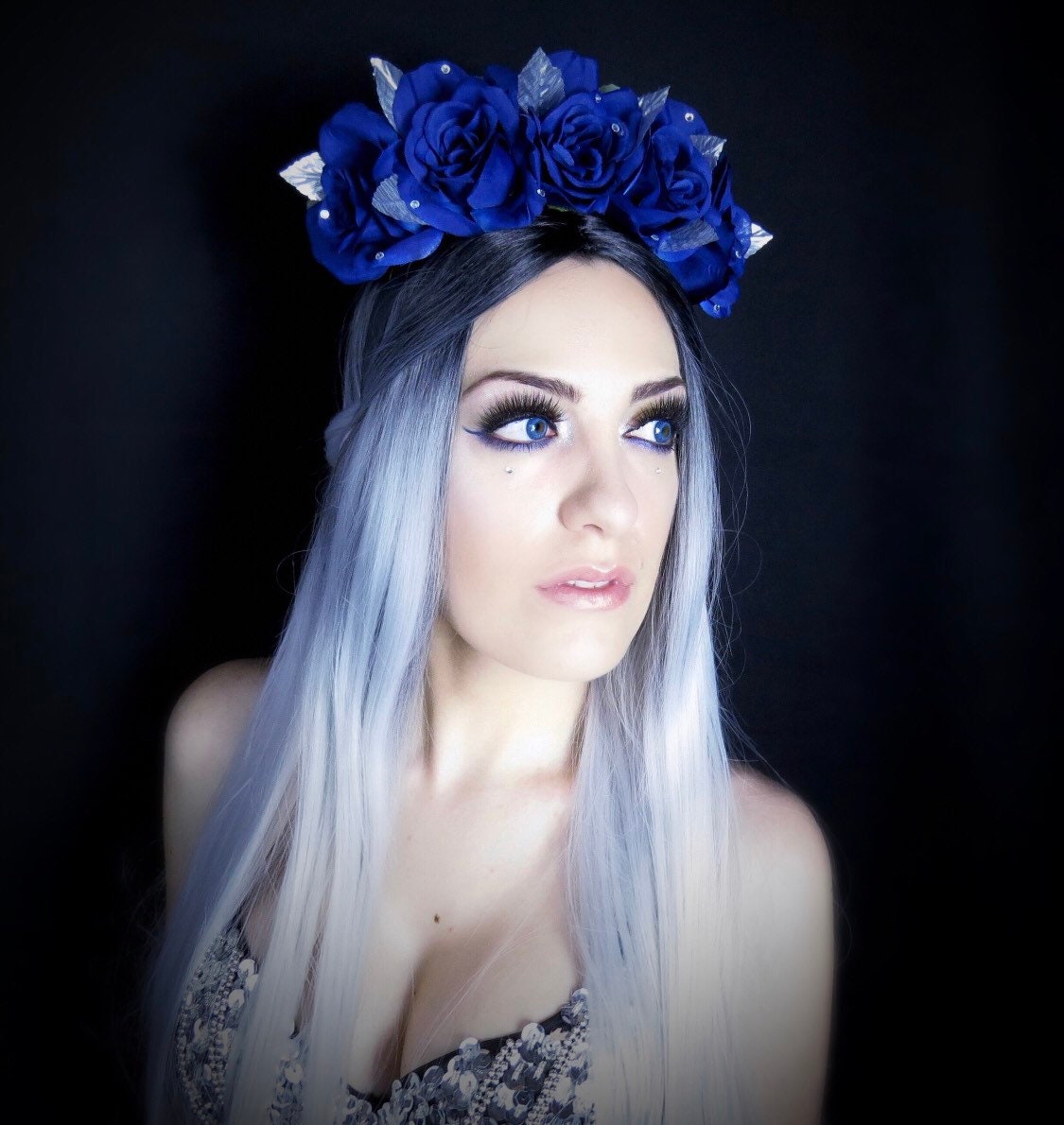 Blue Rose Flower Crown With Crystals Etsy