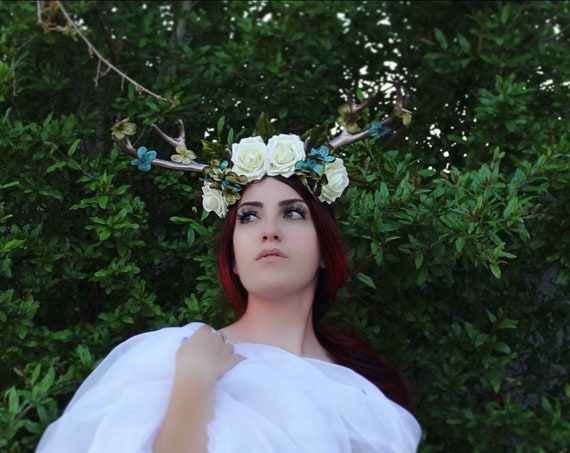 Forest Witch Antler Headband Flower Crown Nature Goddess - Etsy display picture 1