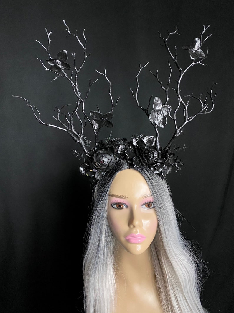 Gothic Forest Witch Black Tree Branch Antler Headdress Etsy Norway