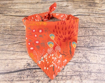 Boho Dog Bandana Coral Orange Floral | Tie On Pet Scarf | Coral Dog Bandana | Bohemian Dog Bandana | Floral Dog Bandana | Orange Dog Bandana