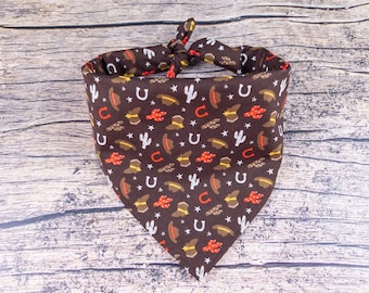 Cowboy Dog Bandana Brown | Tie On Dog Scarf | Desert Dog Bandana | Brown Dog Bandana | Western Dog Bandana | Gift for Dog Moms