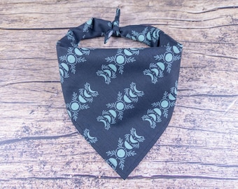 Moon Phase Dog Bandana – Celestial Botanical Dark Pet Accessory