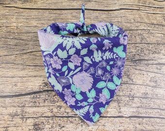 Floral Dog Bandana Purple Mint | Square Tie On Dog Scarf | Purple Dog Bandana | Purple Dog Bandana | Girl Dog Bandana | Mint Dog Bandana