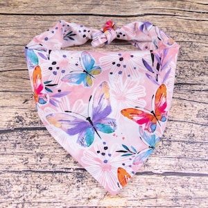Butterfly Dog Bandana Pink | Tie On Dog Scarf | Watercolor Dog Bandana | Summer Dog Bandana | Girl Dog Bandana | Pastel Dog Bandana