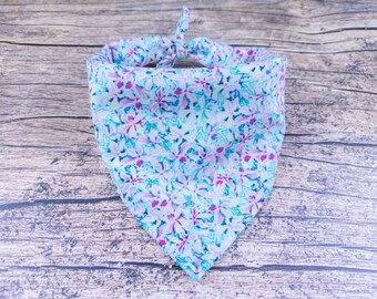 Tropical Floral Dog Bandana – Pastel Teal Pink Pet Accessory