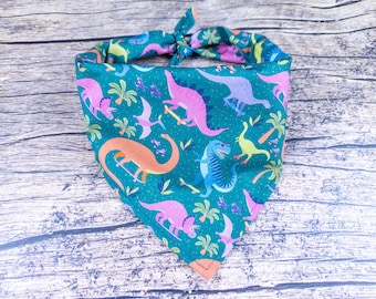 Funny Dinosaur Dog Bandana Green | Tie On Dog Scarf | Skateboard Dog Bandana | Dino Dog Bandana | Funny Dog Bandana | Gift for Dogs