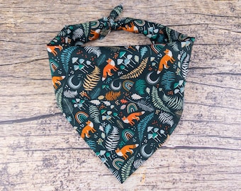 Fox Dog Bandana Super Dark Green | Tie On Dog Scarf | Mushroom Dog Bandana | Fern Dog Bandana | Adventure Dog Bandana | Woodland Dog Scarf
