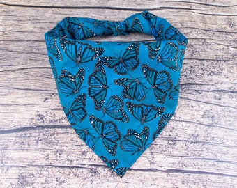 Butterfly Dog Bandana Blue | Tie On Dog Scarf | Summer Dog Bandana | Blue Dog Bandana | Boy Dog Bandana | Spring Dog Bandana