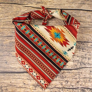 Dog Bandana Red Gold Southwest | Tie On Dog Scarf | Red Dog Bandana | Bandana For Dogs | Unisex Dog Bandana | Aztec Dog Bandana