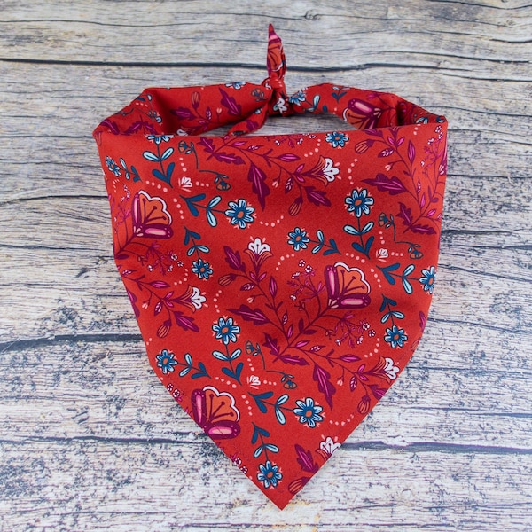 Western Floral Dog Bandana Red | Tie On Dog Scarf | Western Dog Bandana | Red Dog Bandana | Paisley Dog Bandana | Red Dog Accessory