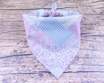 Pastel Patchwork Floral Dog Bandana – Lavender Cottagecore Pet Accessory