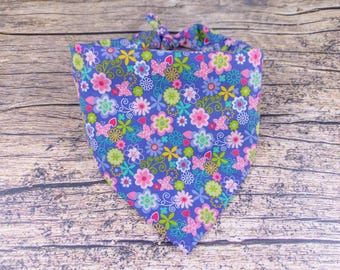 Pastel Flower & Butterfly Dog Bandana Glitter - Summer and Spring Purple Dog Accessory