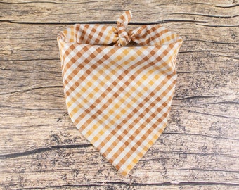 Fall Plaid Dog Bandana | Orange and Yellow Dog Bandana | Tie On Dog Scarf | Autumn Dog Bandana | Fall Dog Bandana | Orange Dog Bandana