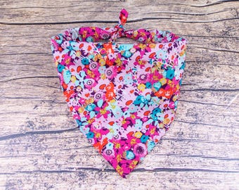 Vibrant Pink Summer and Spring Floral Dog Bandana - Pink Flower Dog Accessory