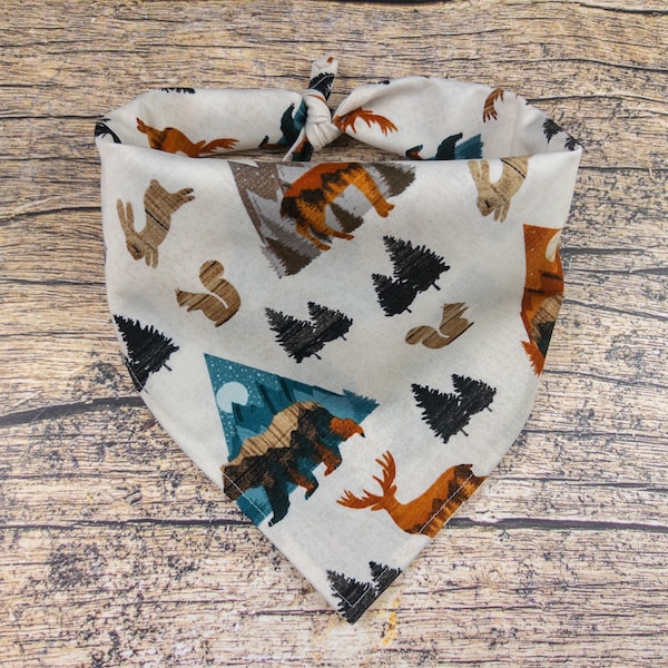 Adventure Dog Bandana Natural | Tie On Dog Scarf | Bear Dog Bandana | Forest Dog Bandana | Woodland Dog Bandana | Summer Dog Bandana