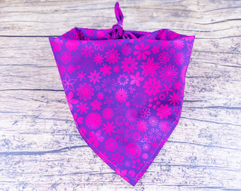 Retro Floral Dog Bandana – Purple Hot Pink Groovy Pet Accessory