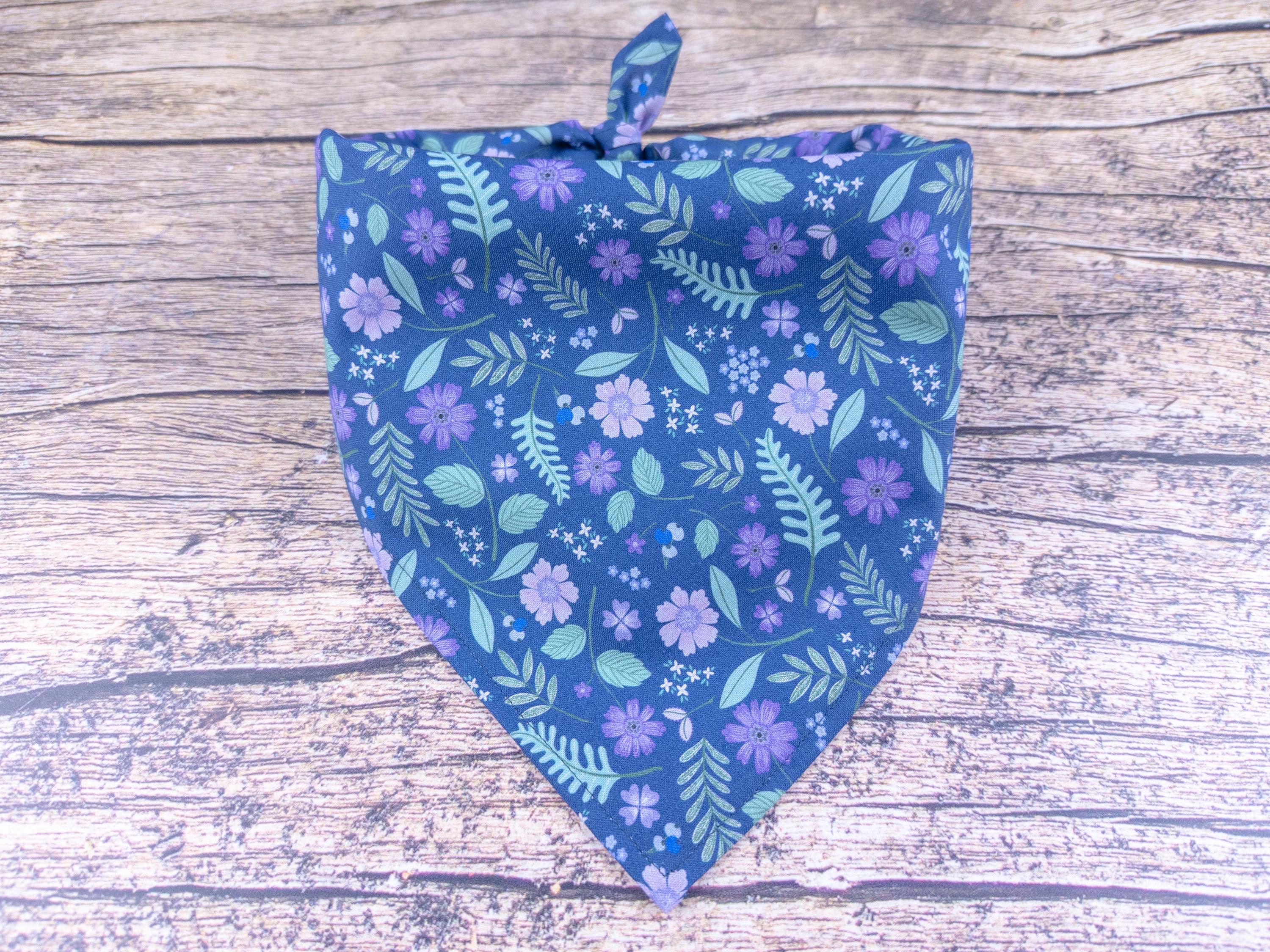 Botanical Wildflower Dog Bandana – Navy Lavender Garden Pet Accessory