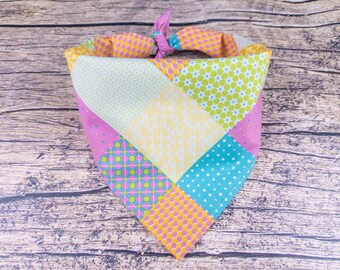 Pastel Patchwork Dog Bandana - Colorful Cottagecore Dog Accessory