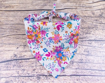 Colorful Floral Dog Bandana White - Pink Girly Dog Accessory