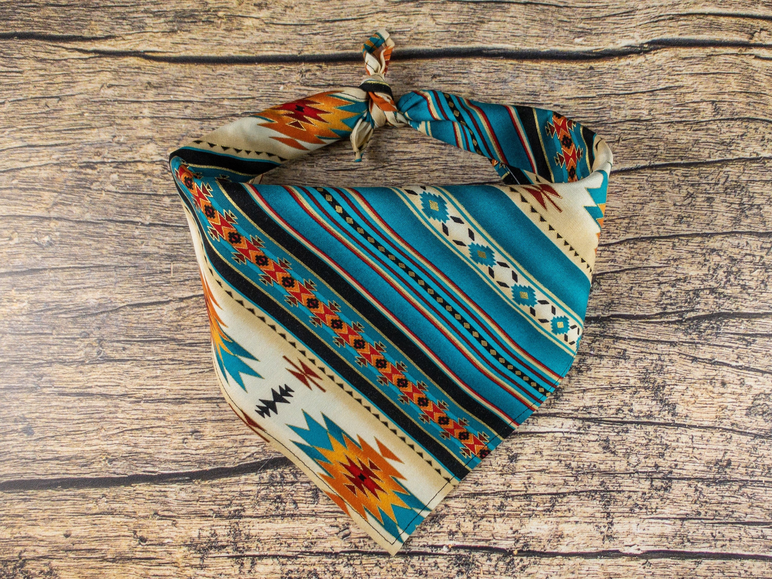 Teal & Gold Southwestern Dog Bandana Western Dog Accessory