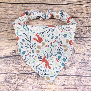 Woodland Fox Dog Bandana White | Tie On Dog Scarf | Woodland Dog Bandana | Wildlife Dog Bandana | Forest Dog Bandana | Nature Dog Scarf