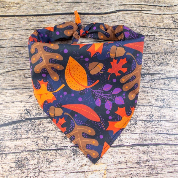 Fall Dog Bandana Midnight Leaves | Tie On Dog Scarf | Leaf Dog Bandana | Fall Dog Scarf | Purple Dog Scarf | Fall Dog Accessory